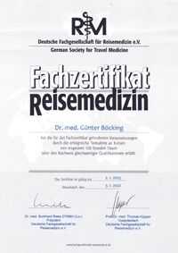 Zertifikat der Deutschen Fachgesellschaft für Reisemedizin